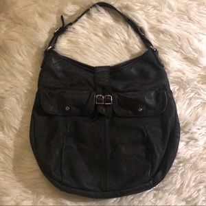 J Crew Black Genuine Leather Large Hobo Bag